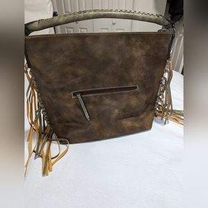 Women's faux leather oversized Hobo Style Handbag With Fringe Trim Purse New.